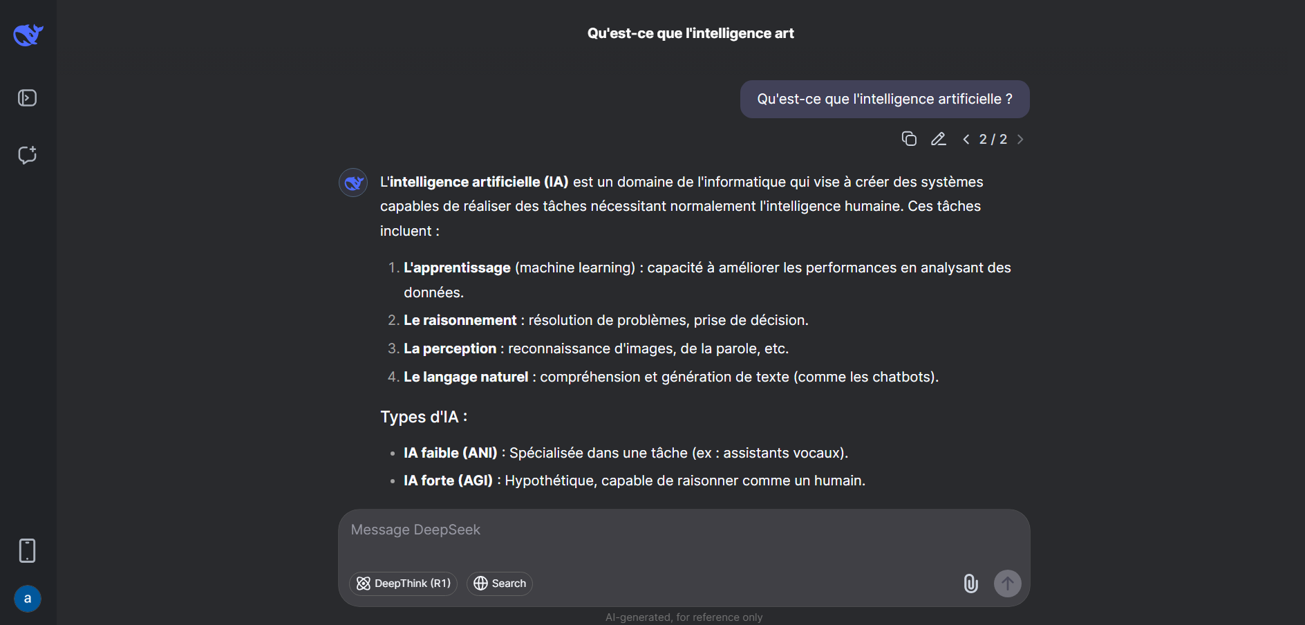 Question générale : « Qu'est-ce que l'intelligence artificielle ?