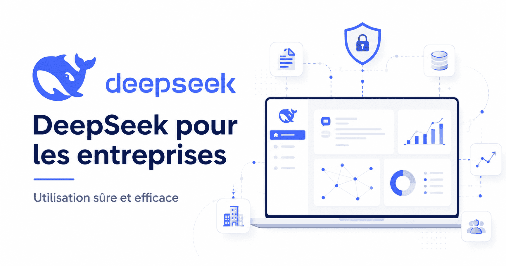 DeepSeek pour les entreprises avec logo officiel, tableau de bord IA et sécurité des données